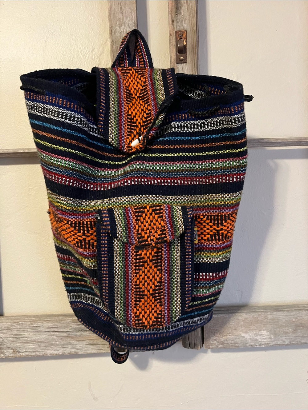 Multi-Color Striped Woven Boho Backpack
